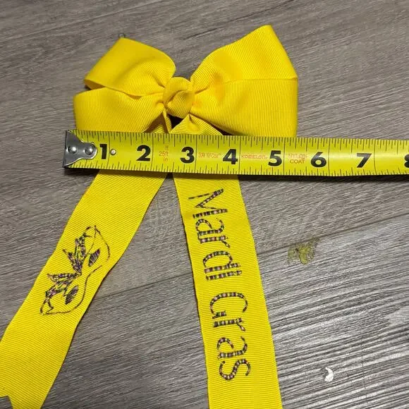 Yellow Mardi Gras Hair Bow Snap Clip Large Ribbon Barrette Party Accessory - Picture 4 of 9